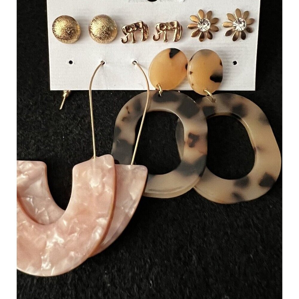 Set of Five Pairs Gold and Animal Print Earrings Set